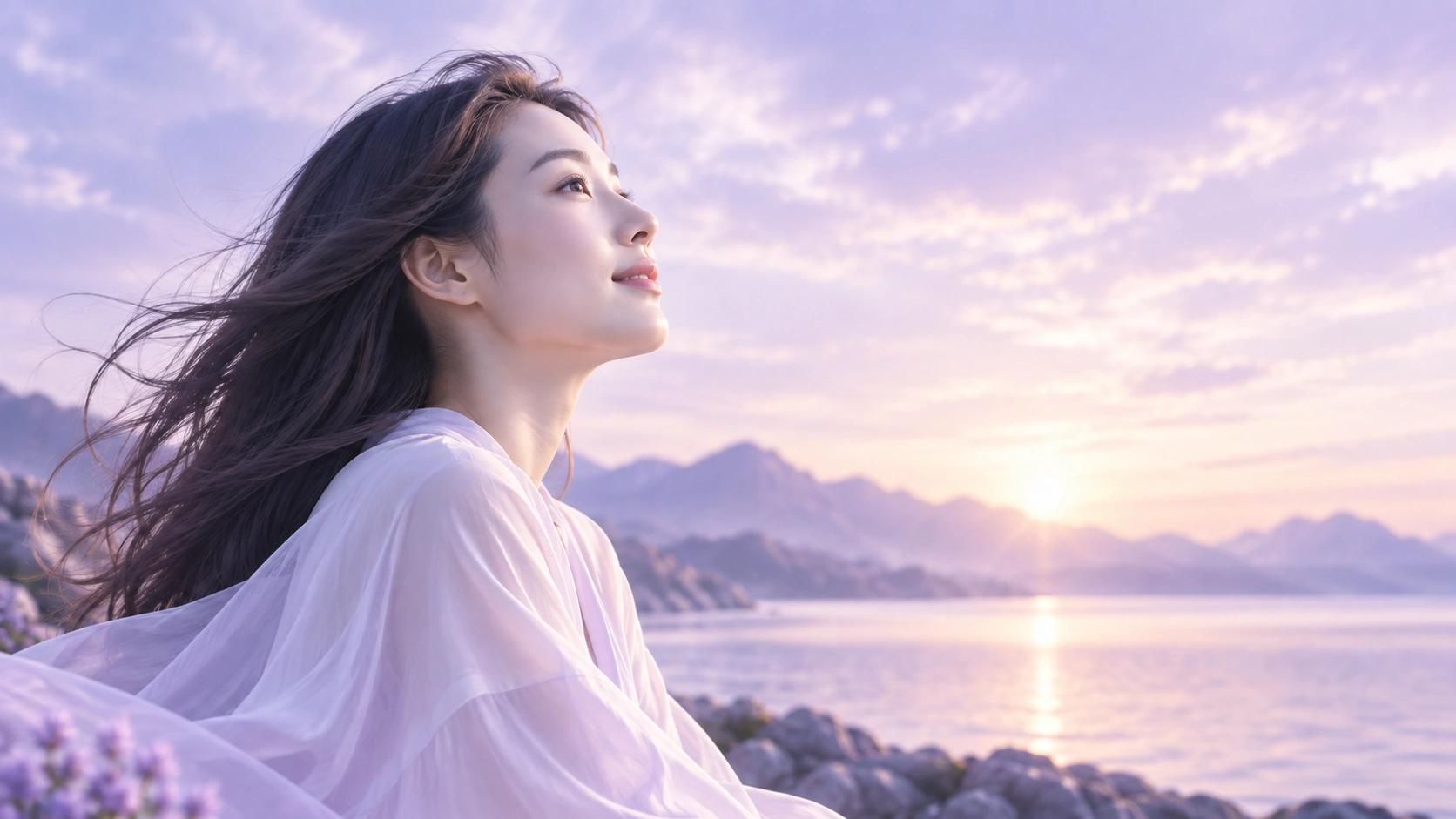空を見上げる女性